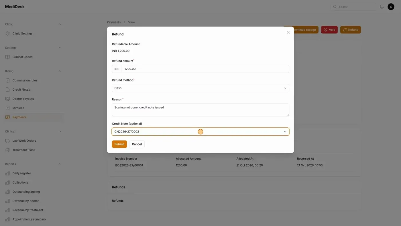 Correct a bill with a credit note and refund