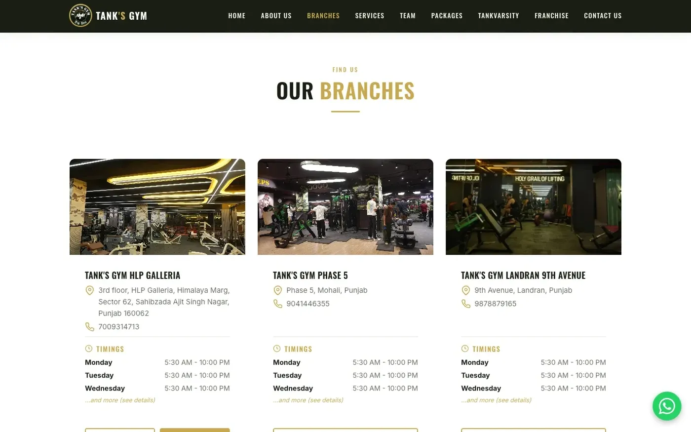 Branches with hours and phone numbers