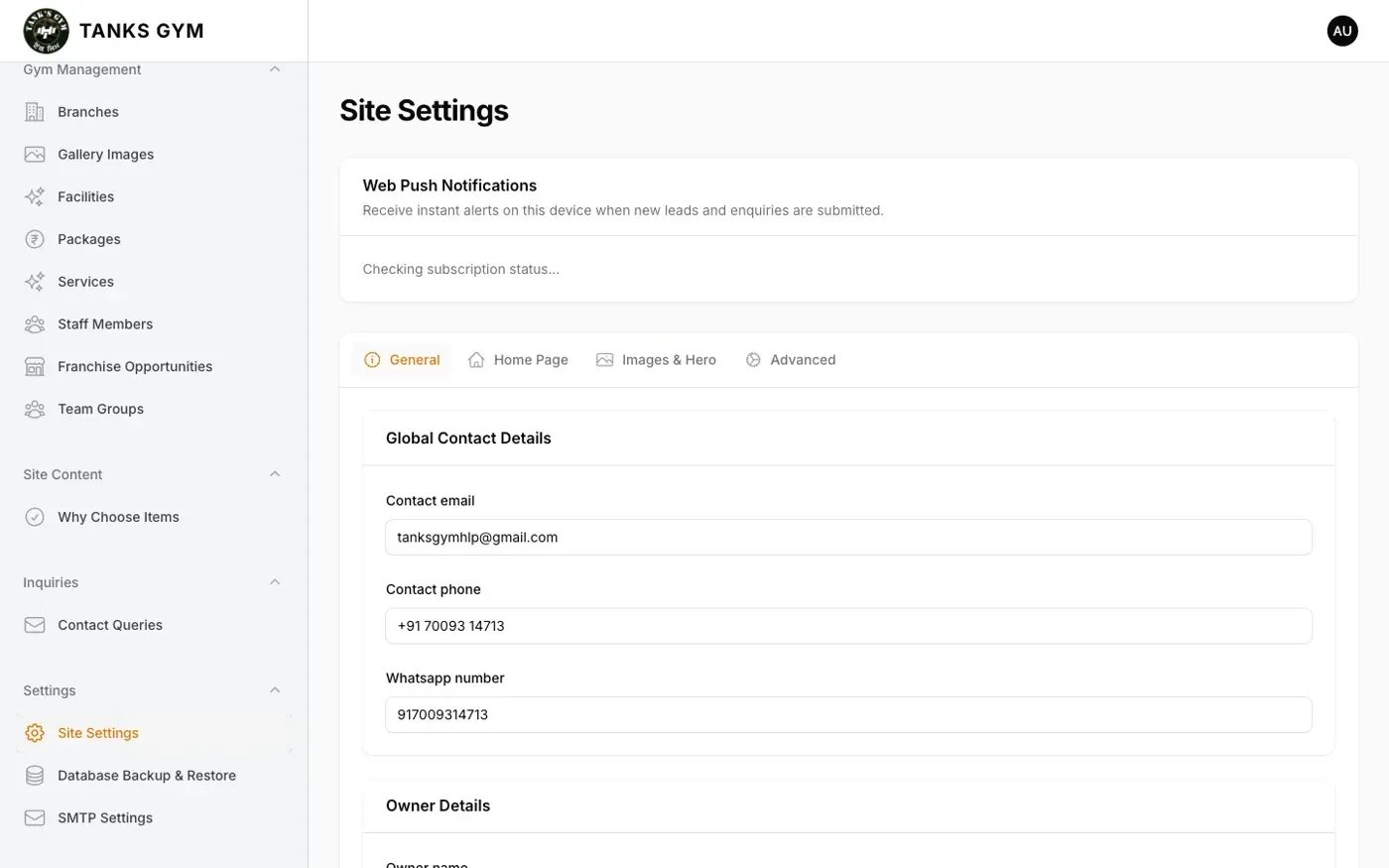 Site settings and SEO