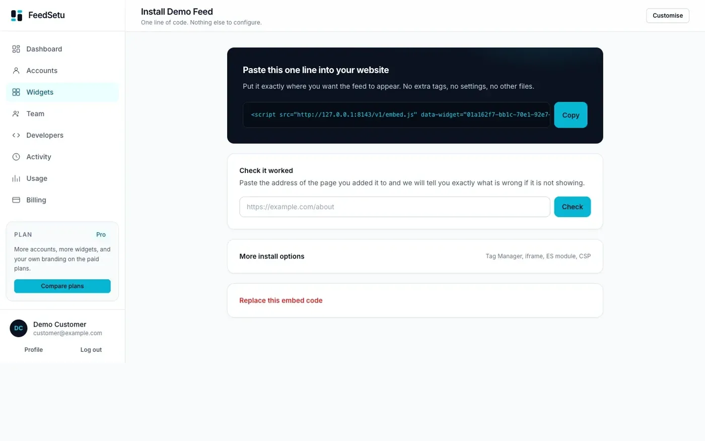 Install with one line, then check it