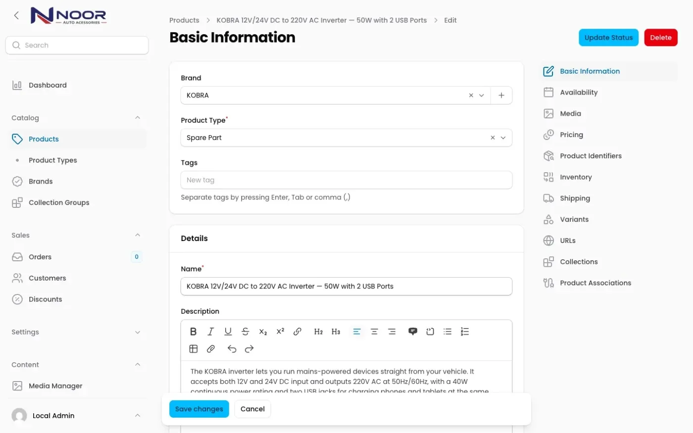 Catalogue with variants and pricing